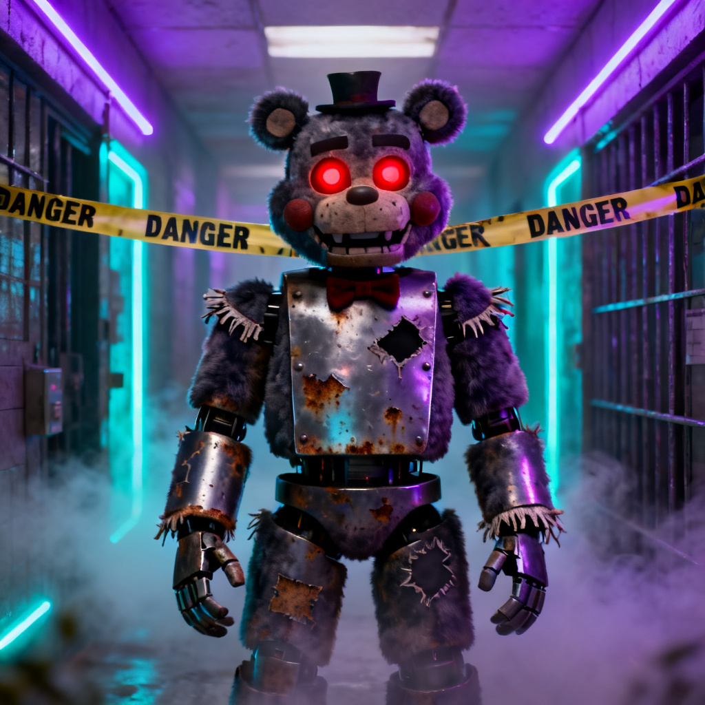 FNAF OC maker hero image of a neon-lit animatronic character