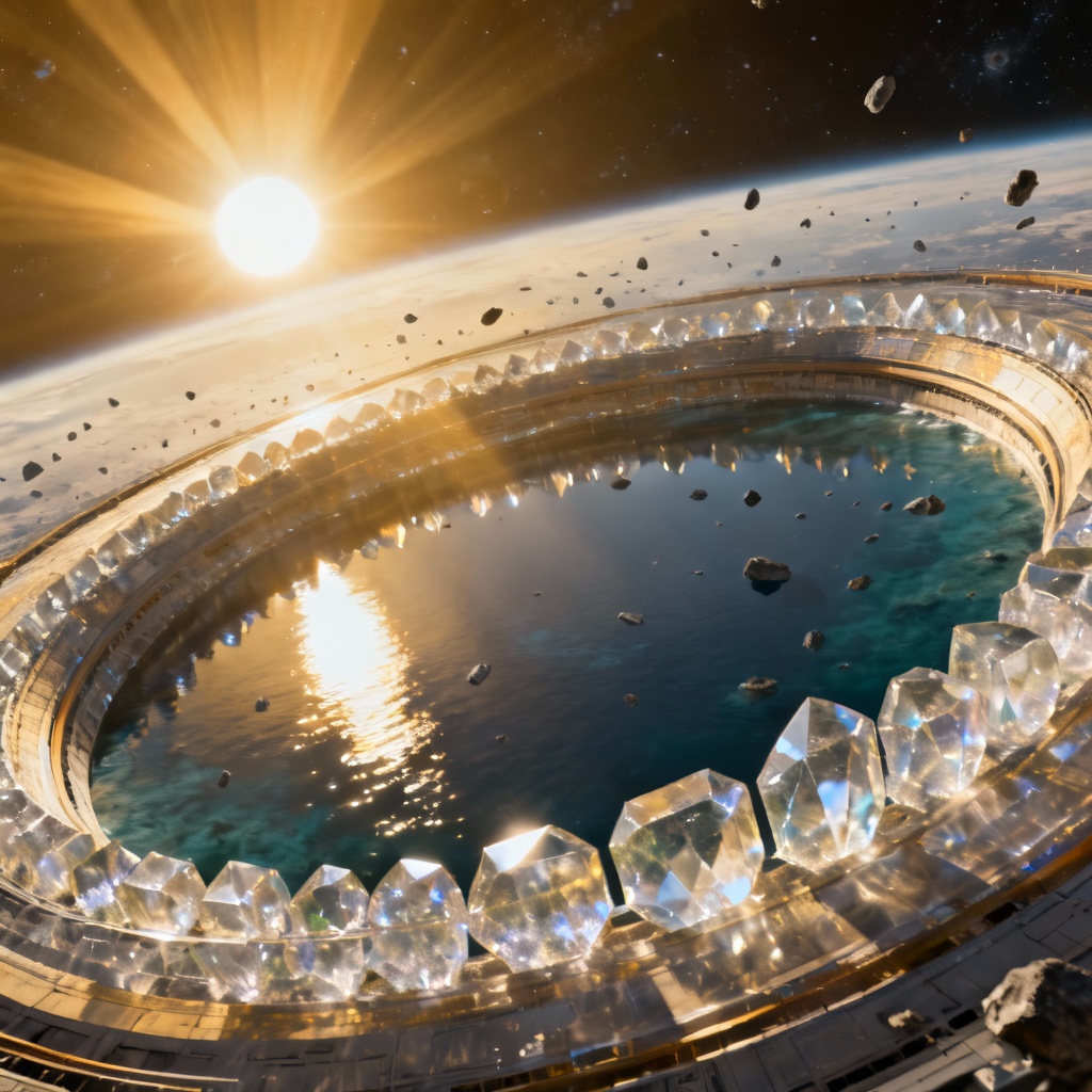 AI ringworld megastructure with crystalline arcs