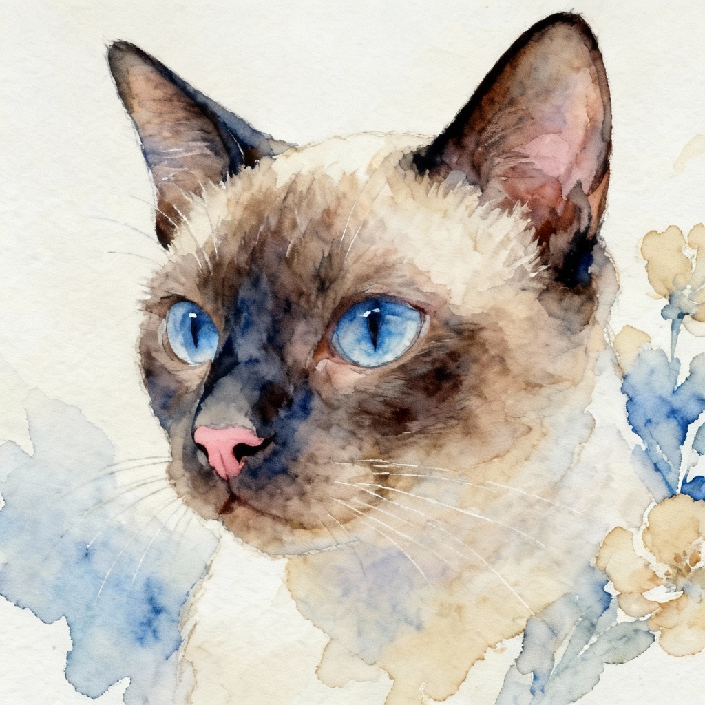 Watercolor Siamese AI cat avatar painting