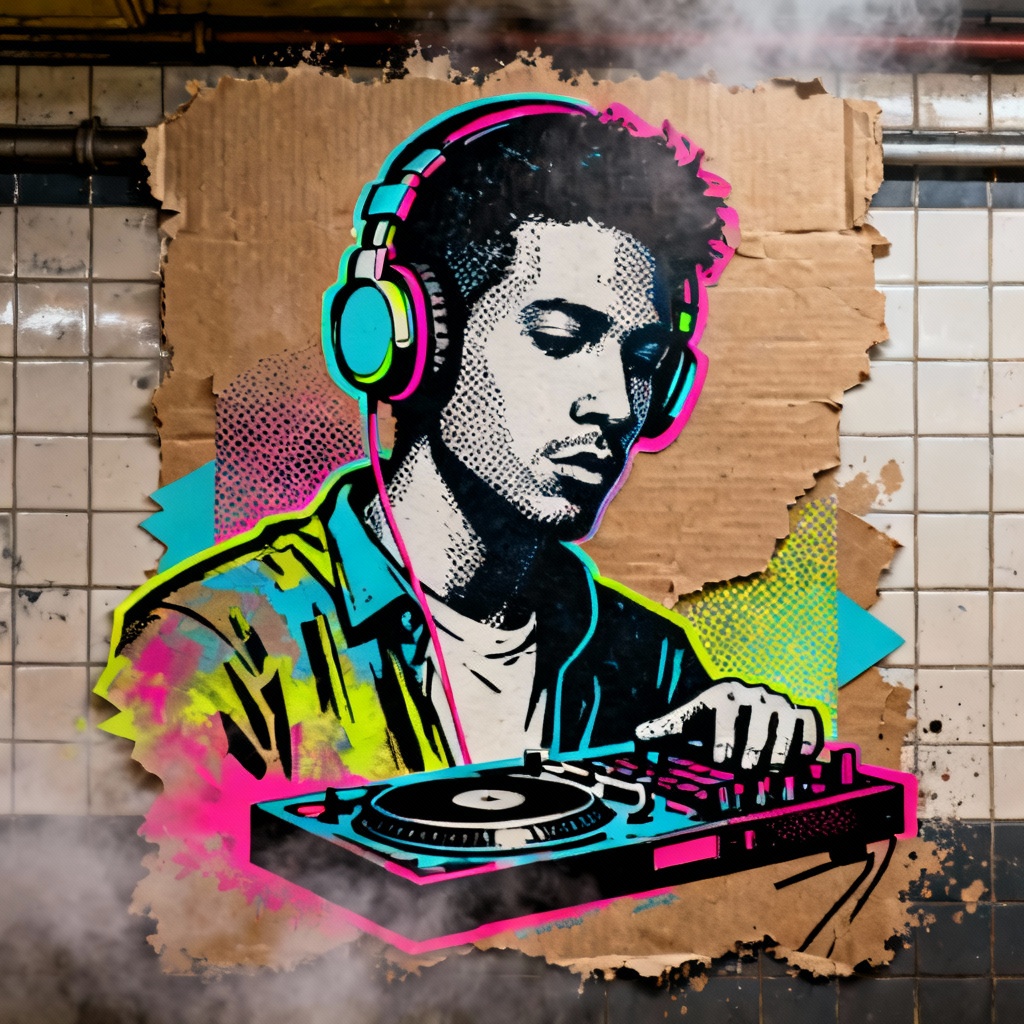 Neon stencil graffiti portrait with halftone effect