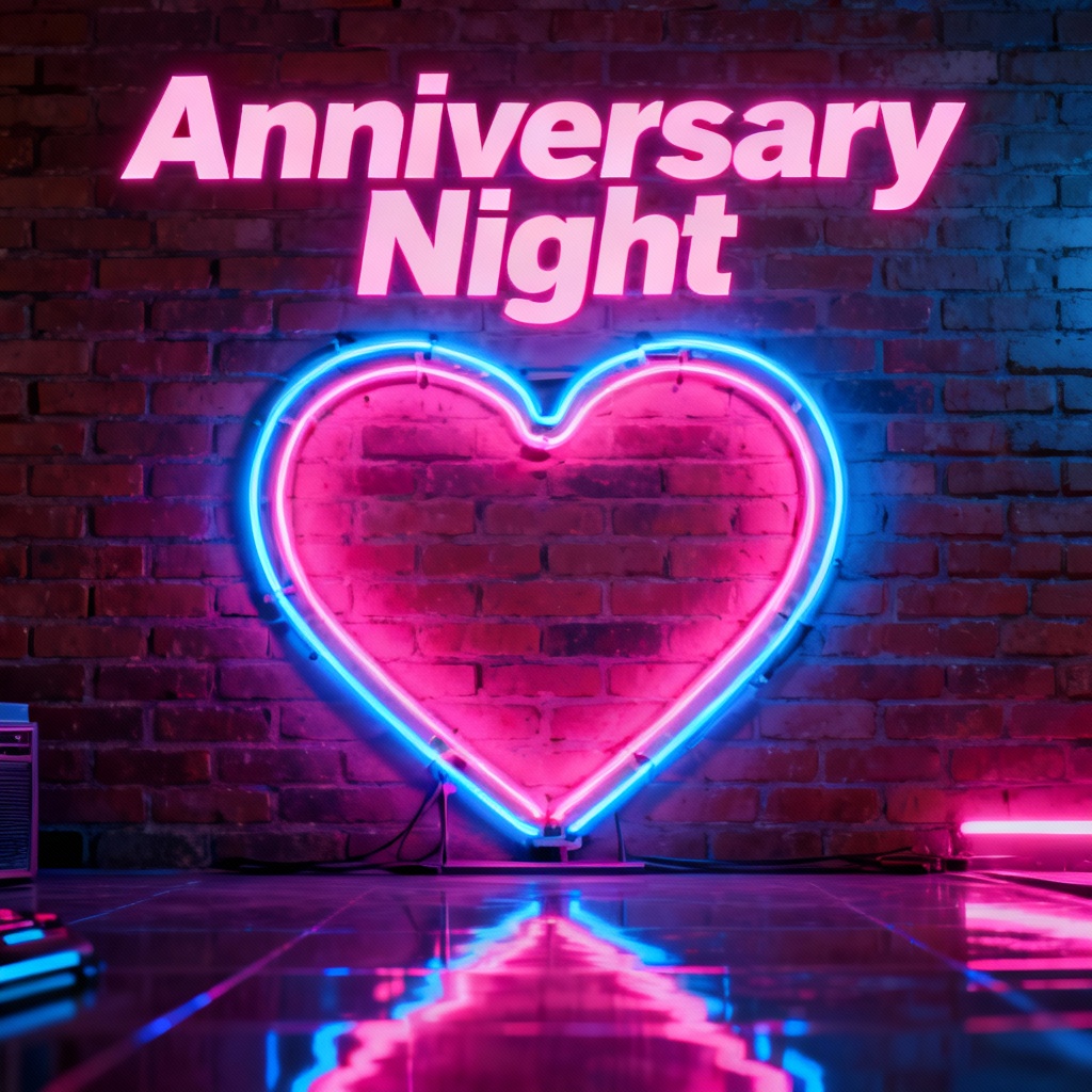 AI neon anniversary poster