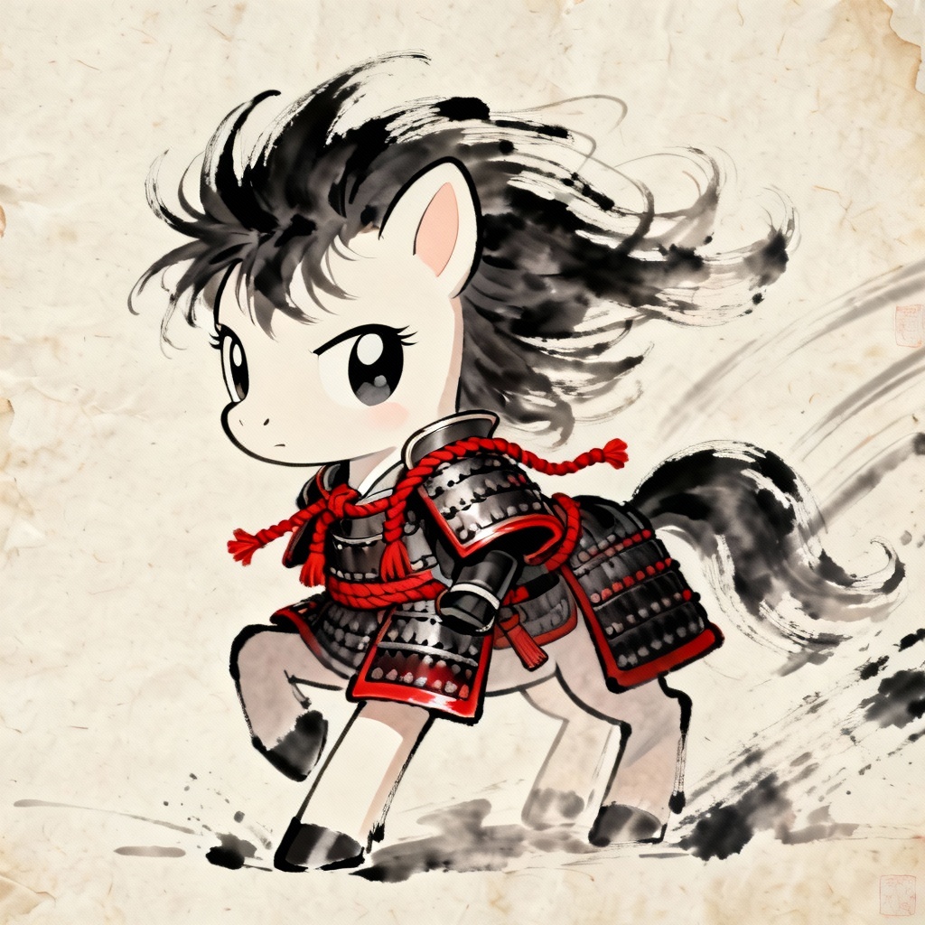 Chibi samurai pony avatar with tiny armor