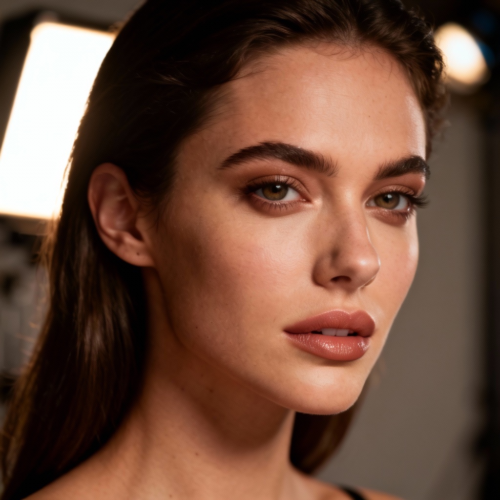 AI film actress cinematic headshot with soft key light