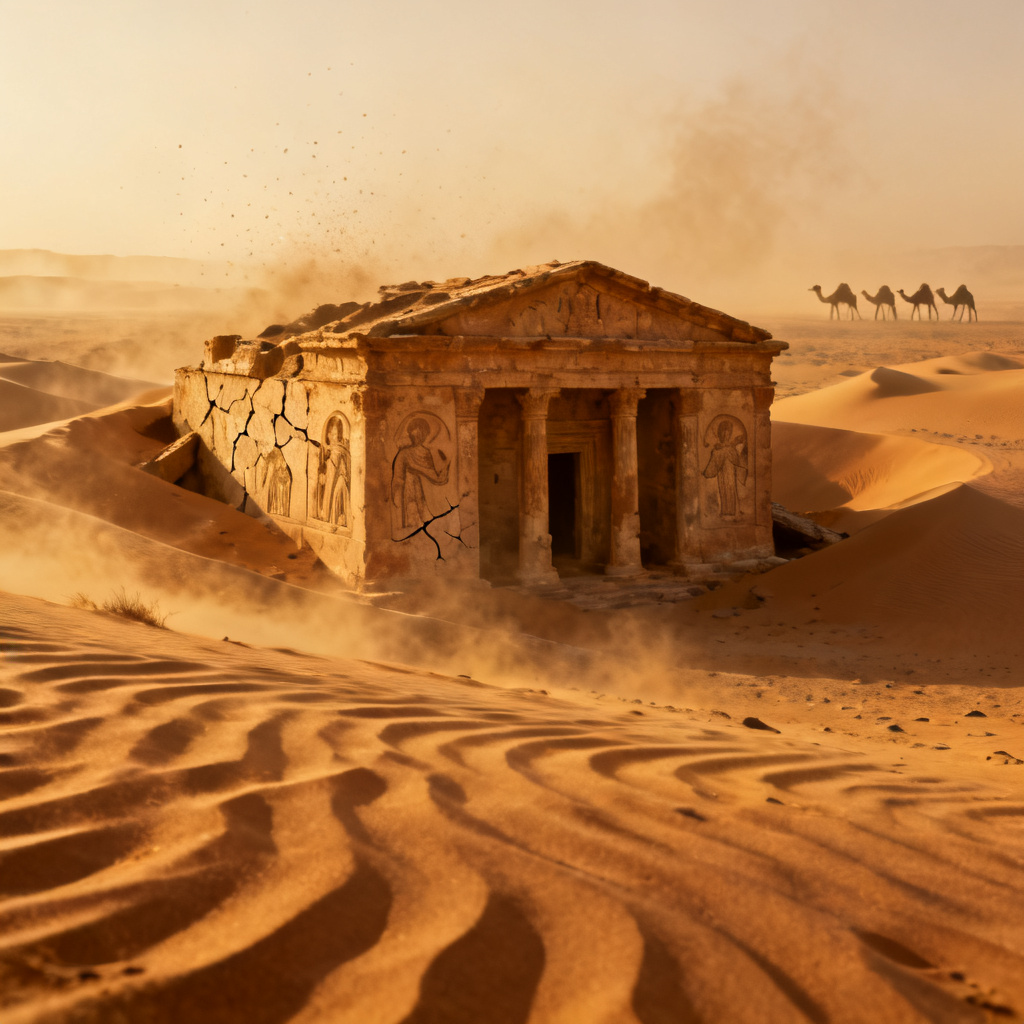 AI ancient sandstone temple ruins in the desert