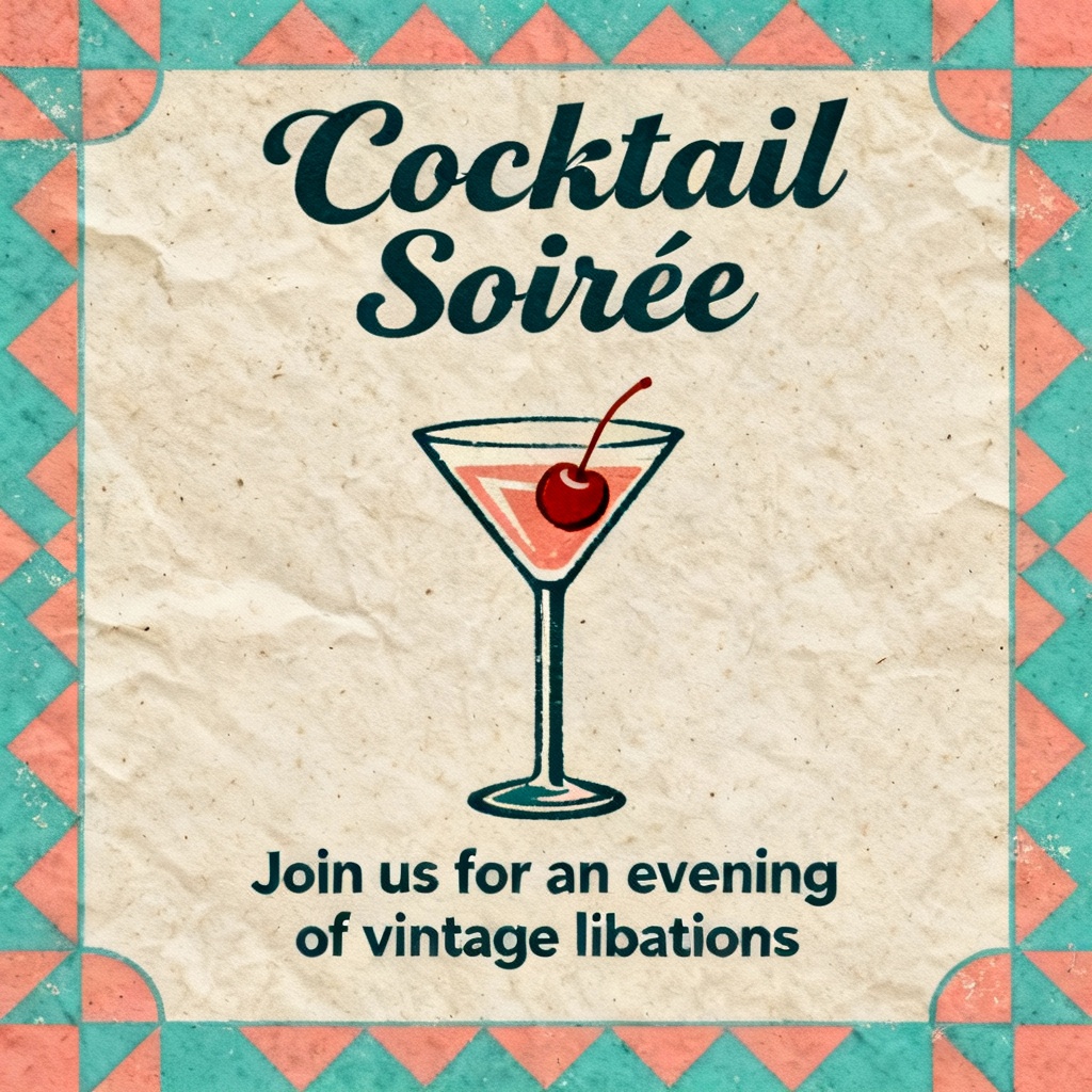 AI Vintage Retro Cocktail Party Invitation Card