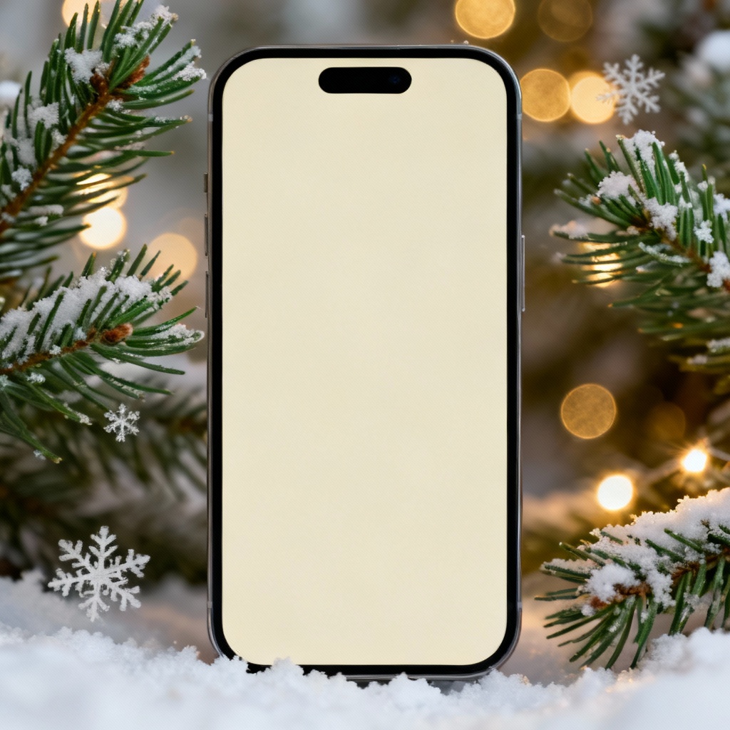 Cozy Scandinavian Christmas wallpaper aesthetic with pine and warm lights