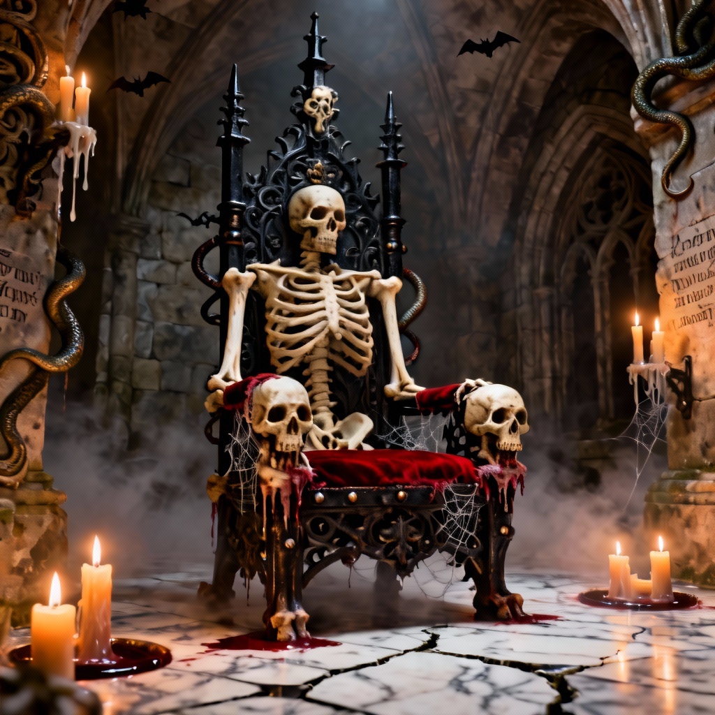 AI dark gothic bone throne with candles