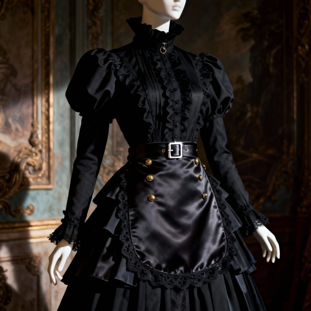 AI gothic Victorian maid dress with layered skirt