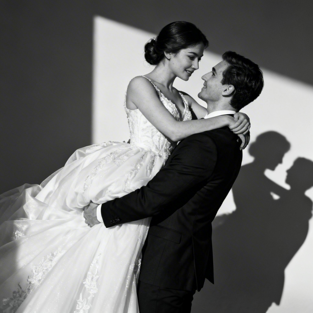 Black and white editorial bridal carry portrait