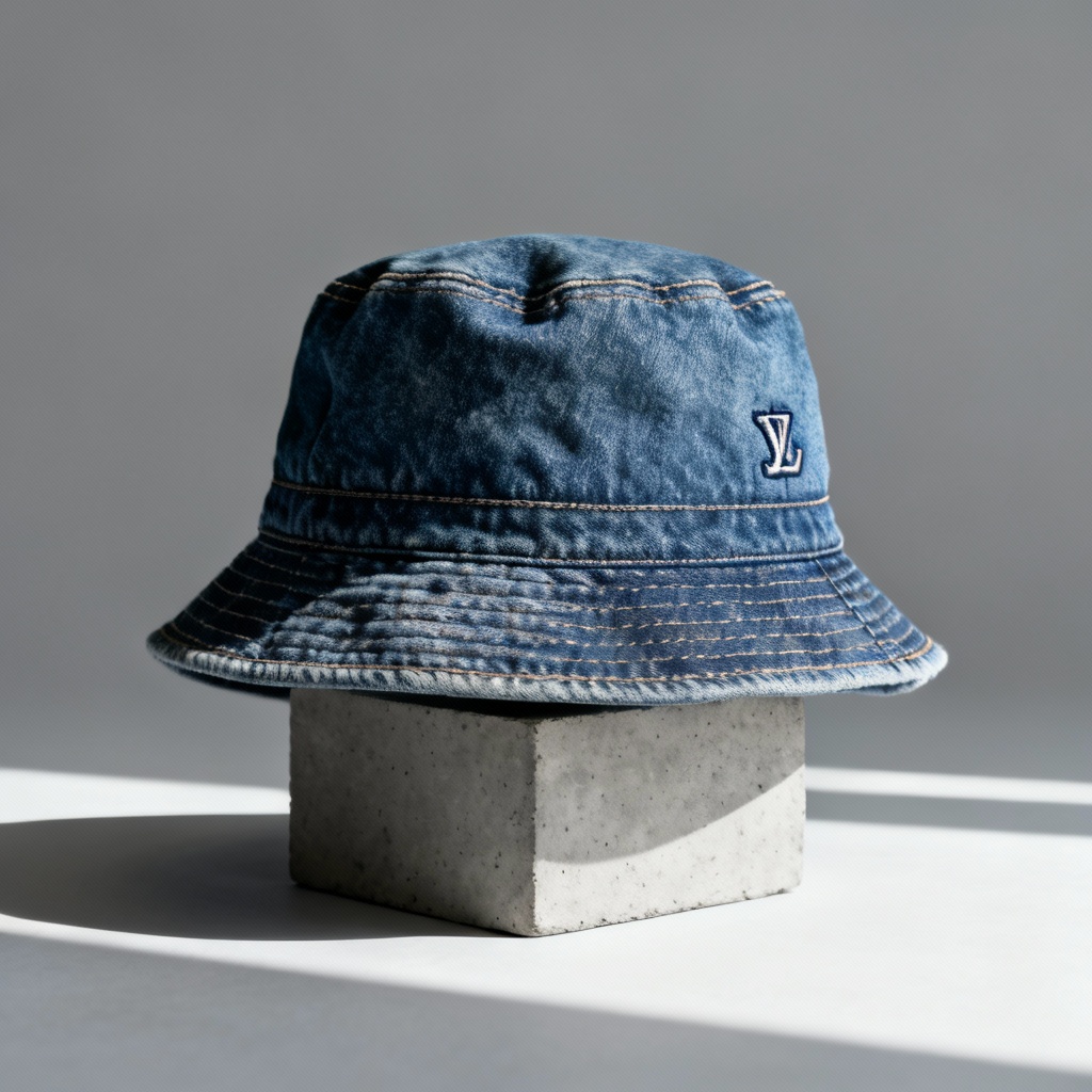 AI streetwear bucket hat in washed denim