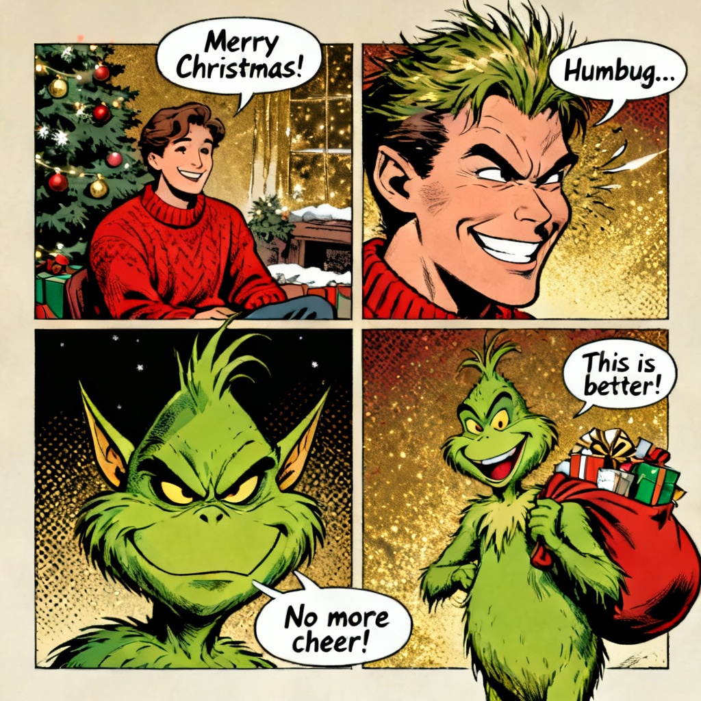 AI Grinch comic panel transformation