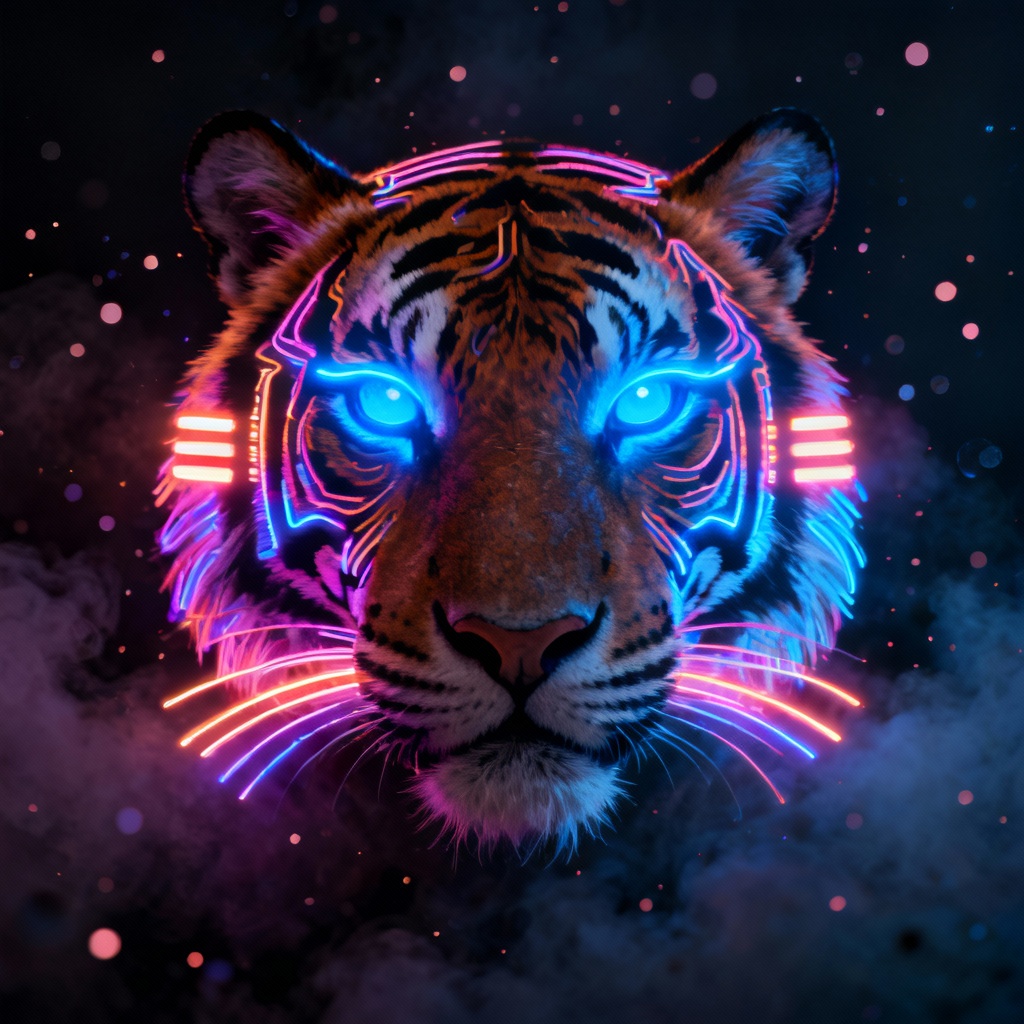 AI neon glow animal tiger illustration