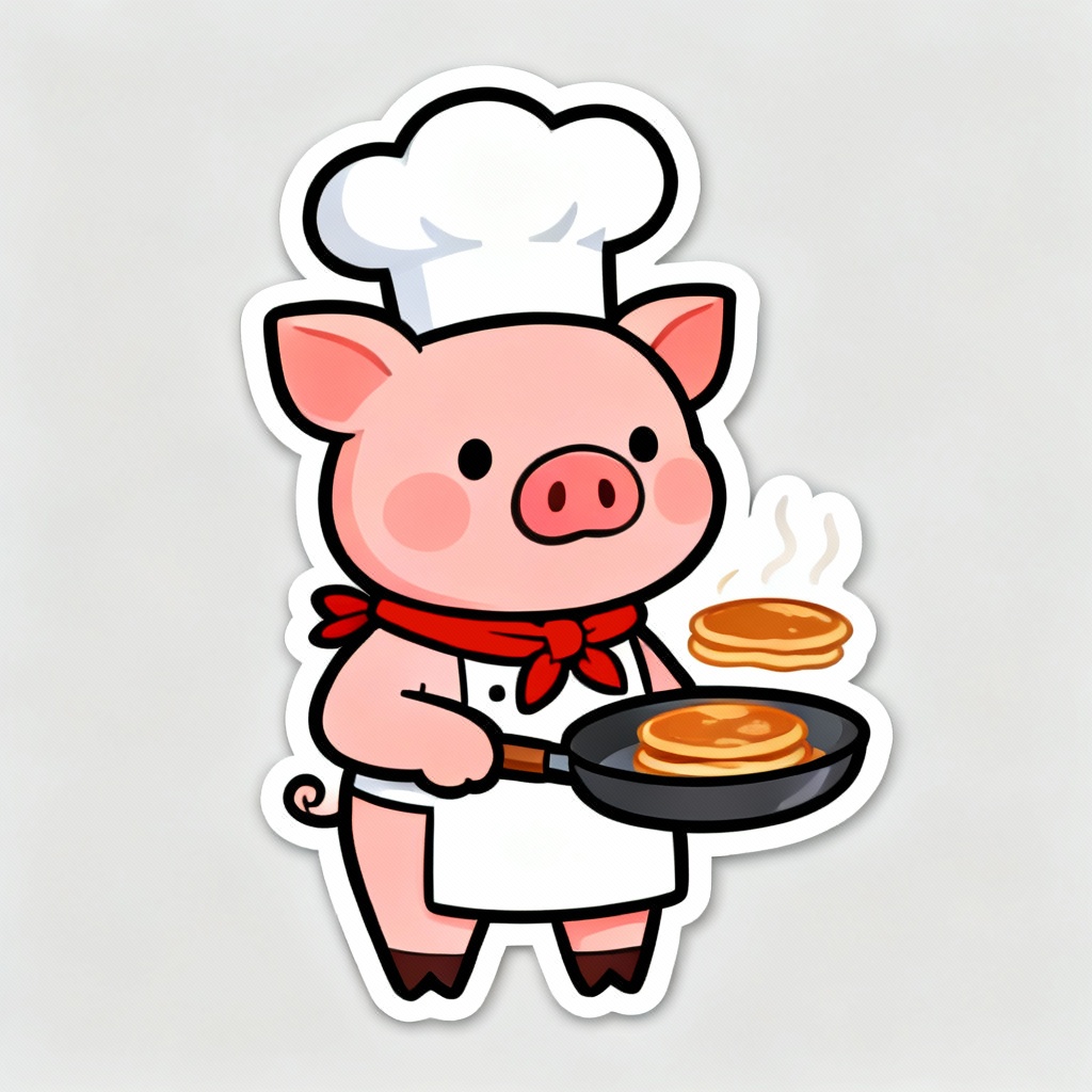 AI cartoon pig chef character holding a frying pan