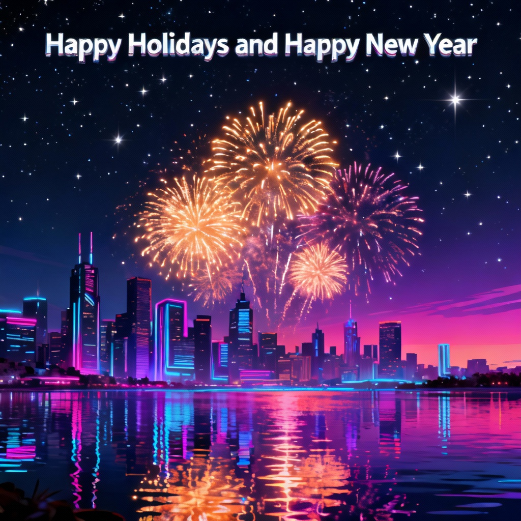 Neon fireworks happy holidays wallpaper