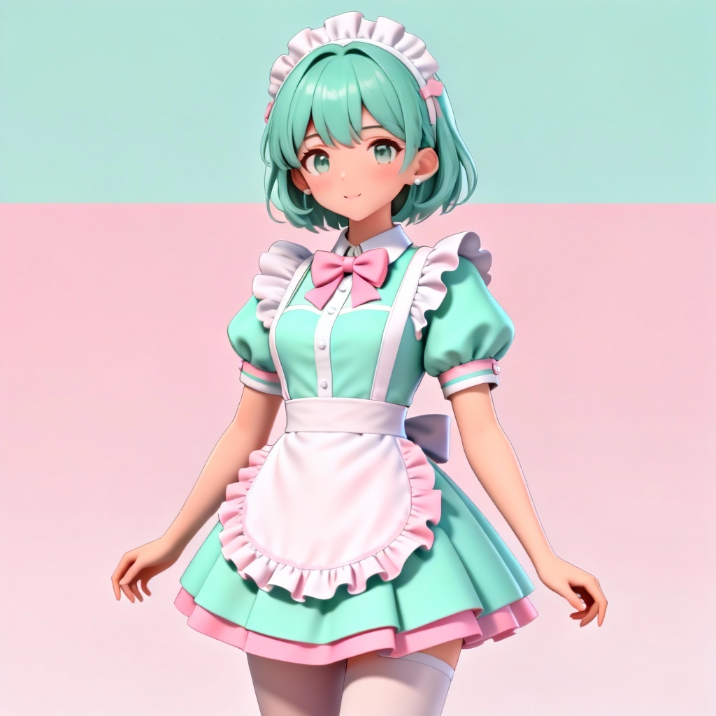 AI pastel maid cafe uniform with ruffle apron