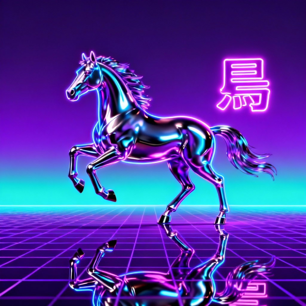 AI neon vaporwave Year of the Horse artwork