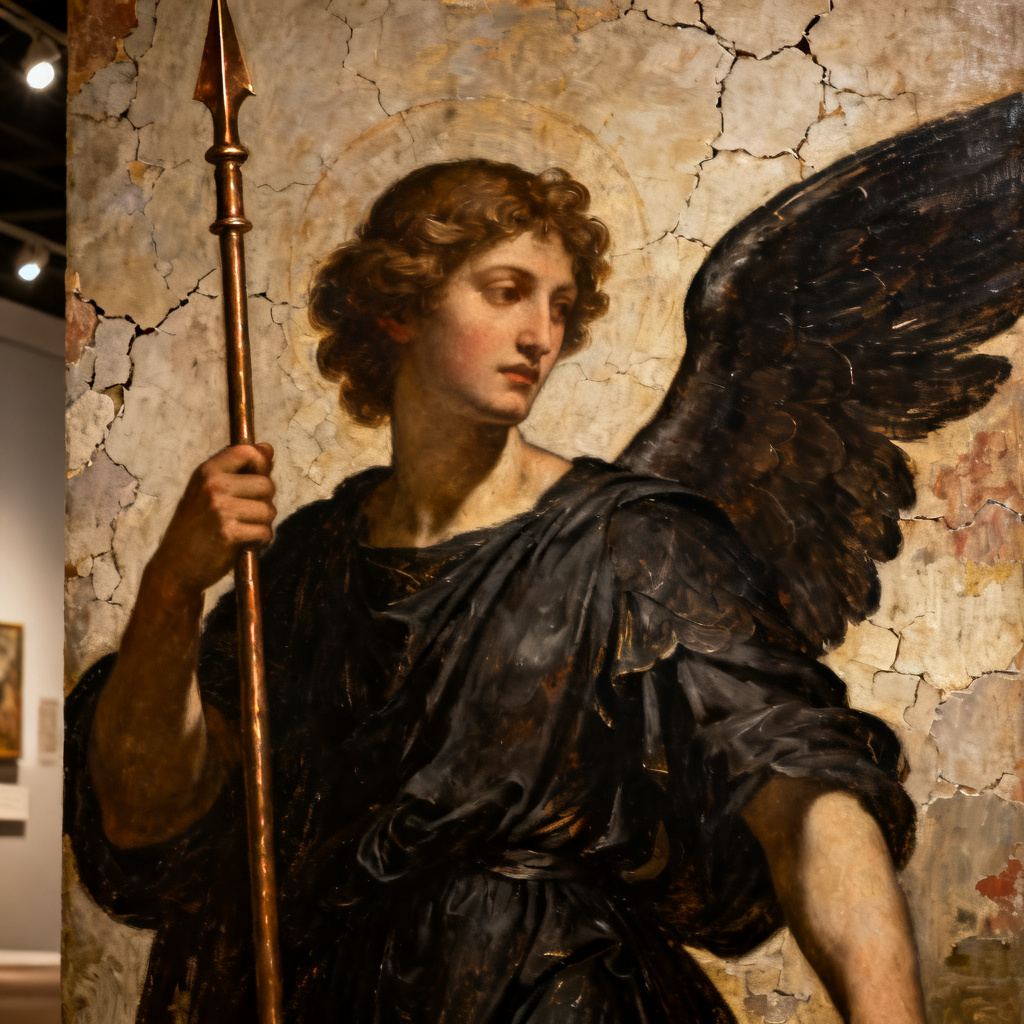 AI renaissance-style dark angel oil painting