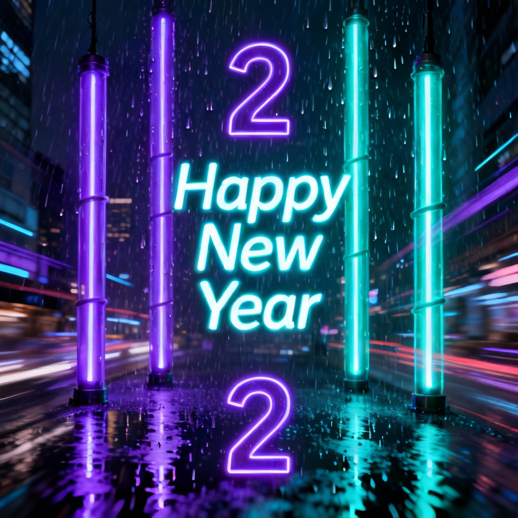 Neon cyberpunk New Year countdown poster