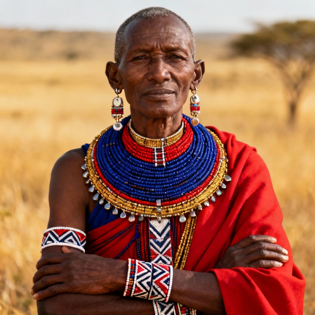 AI Maasai ceremonial attire with layered beadwork