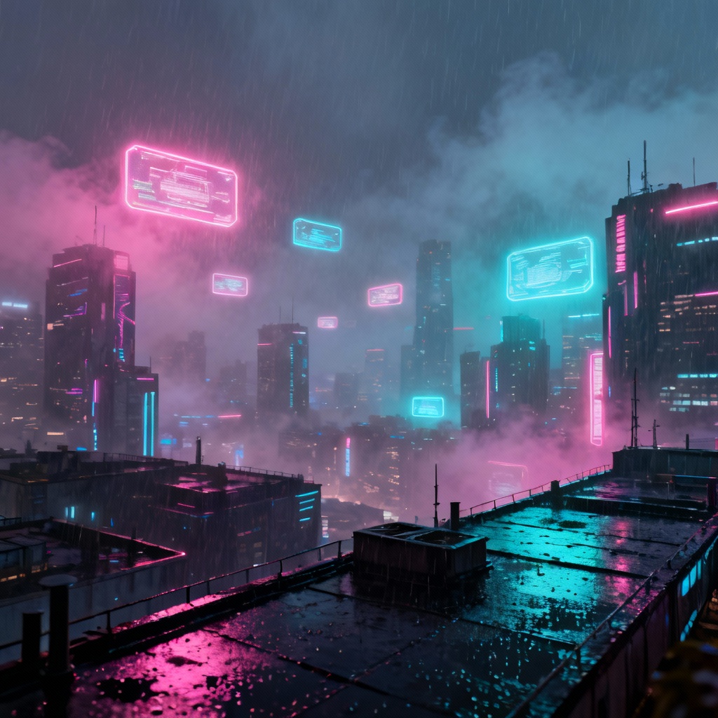 AI cyberpunk wallpaper neon skyline 4K desktop background