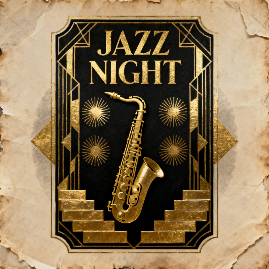 AI art deco jazz night vintage poster