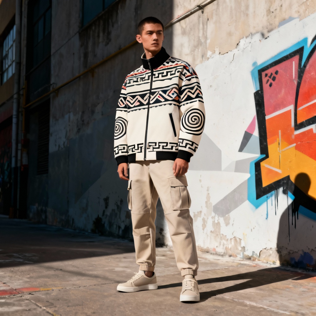 AI modern streetwear with Aztec-inspired patterns
