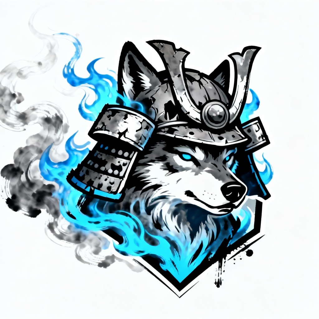AI ghostly samurai wolf mascot logo
