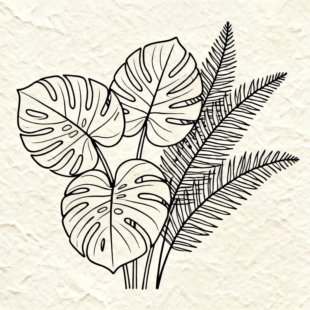 AI minimal botanical leaf line art