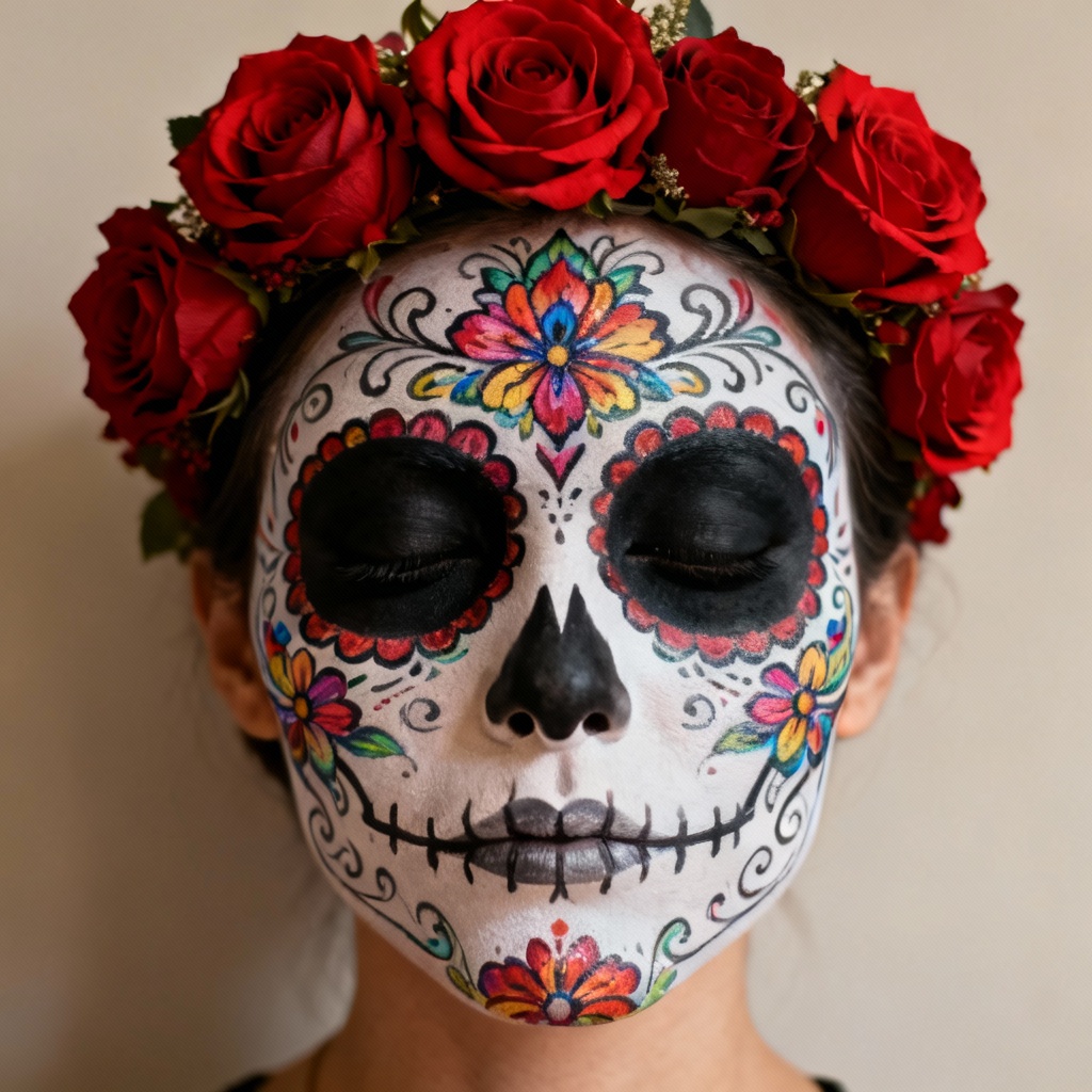 AI sugar skull face paint for Day of the Dead