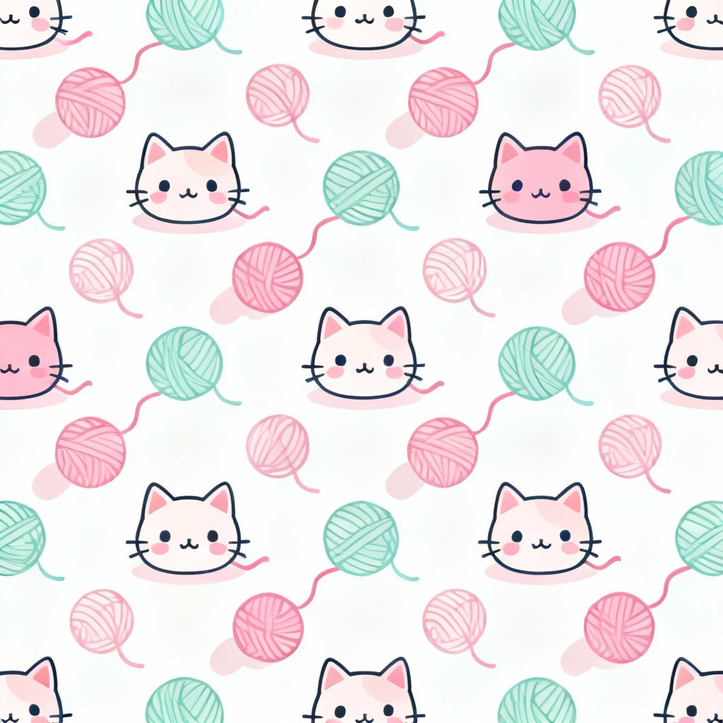 AI kawaii cats seamless cartoon pattern