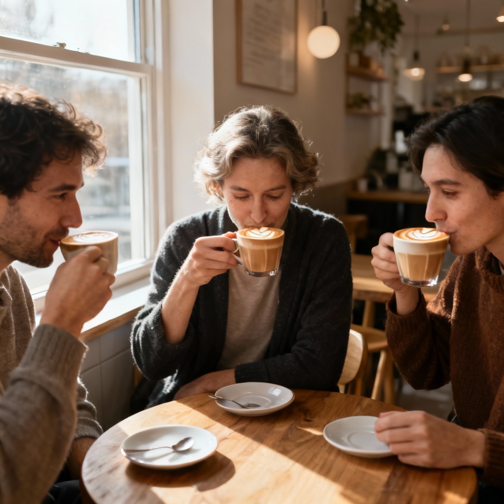 AI cozy cafe coffee drinking scene