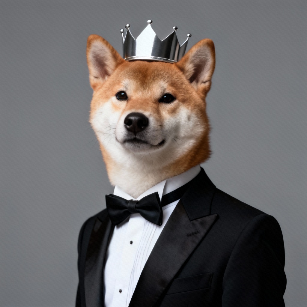 AI modern royal pet portrait with minimalist crown and tuxedo