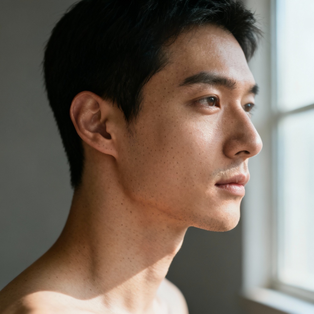 Male profile with straighter dorsal line and natural lighting