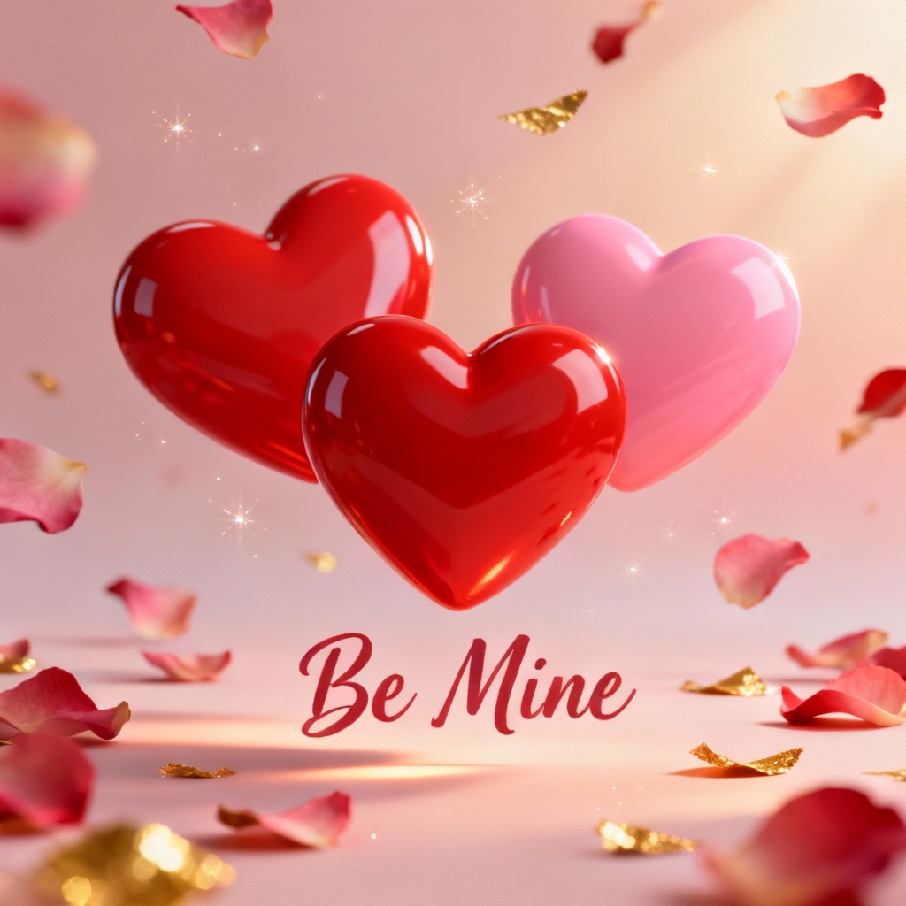 AI Valentine heart collage with petals and gold accents