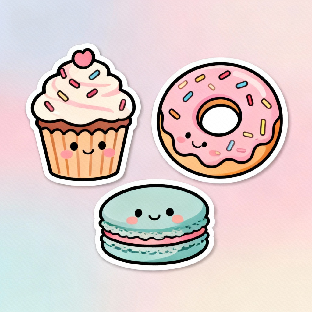 Smiling dessert friends with faces and sprinkles