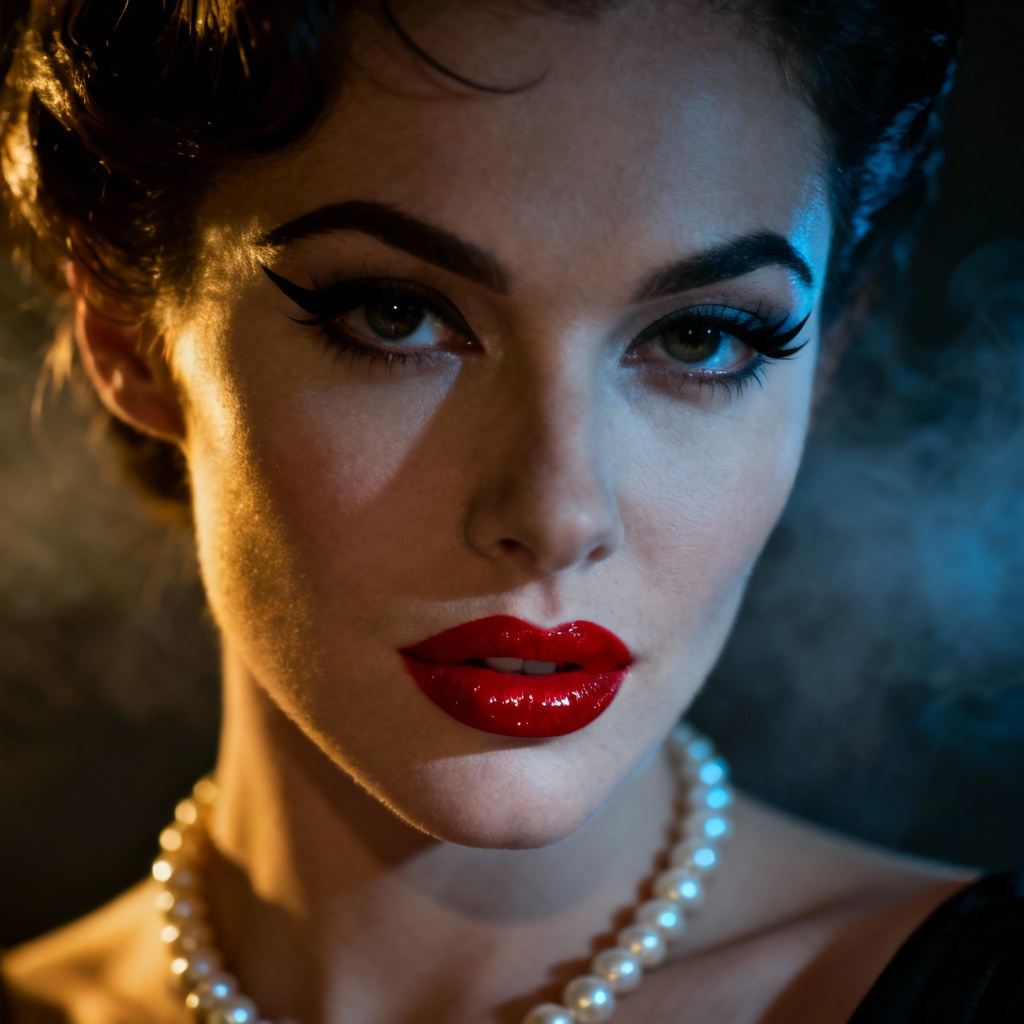 AI lady killer glamorous noir portrait with dramatic lighting