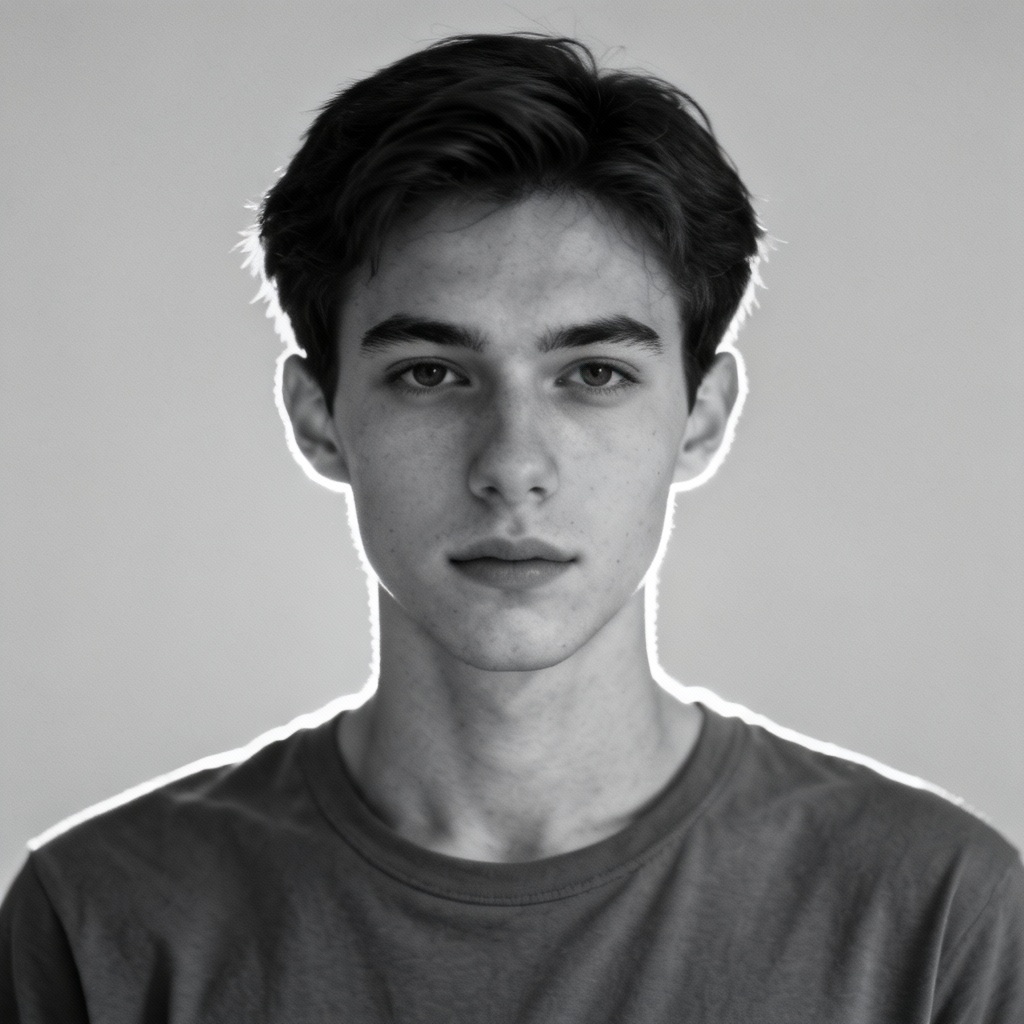 AI minimalist monochrome chill guy portrait with clean lighting