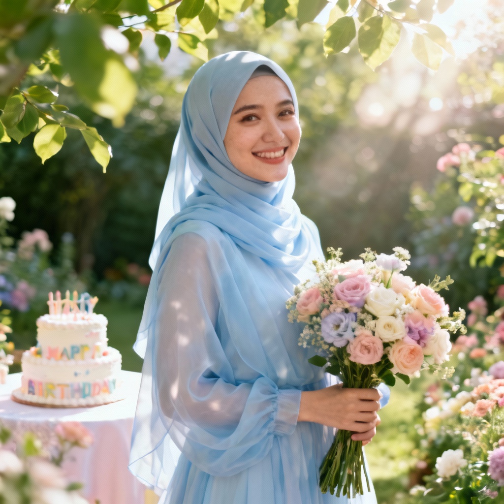 AI Floral Garden Hijab Birthday Portrait