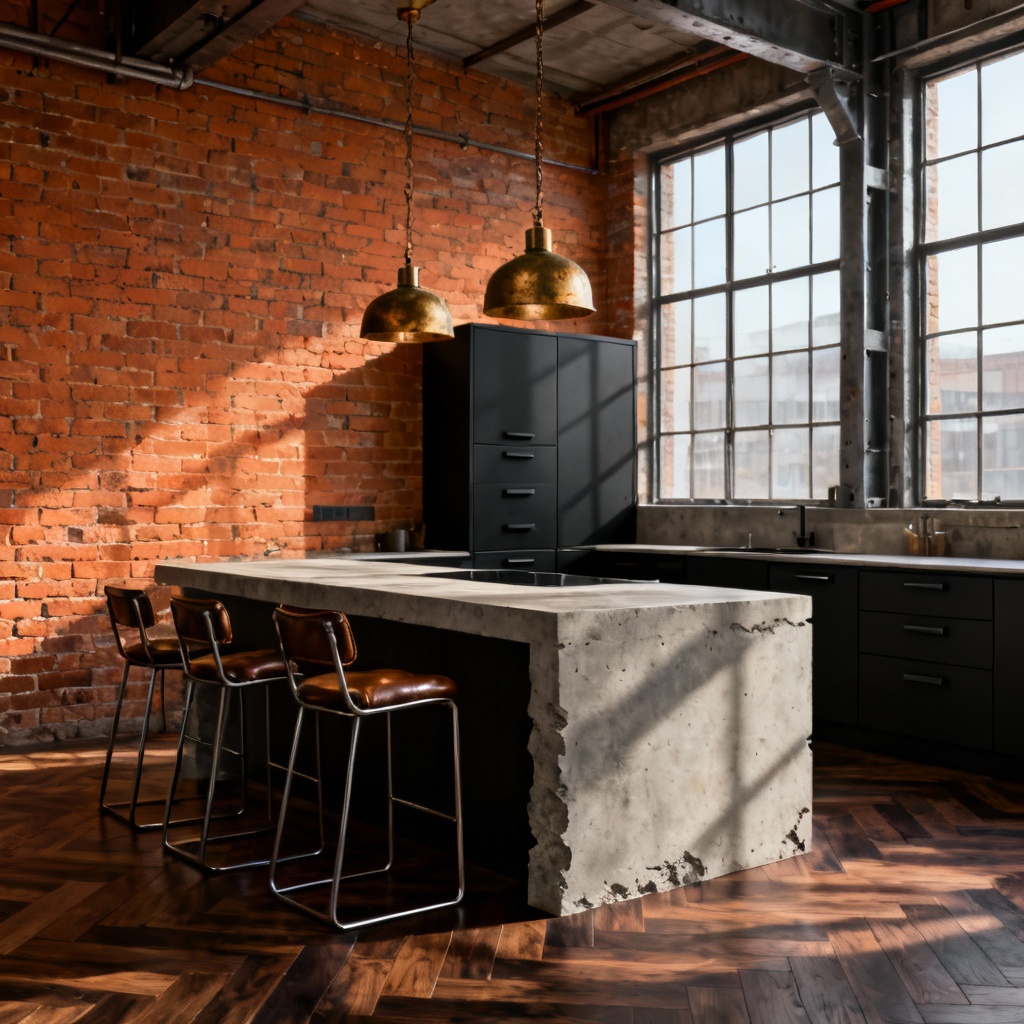 AI industrial loft kitchen design