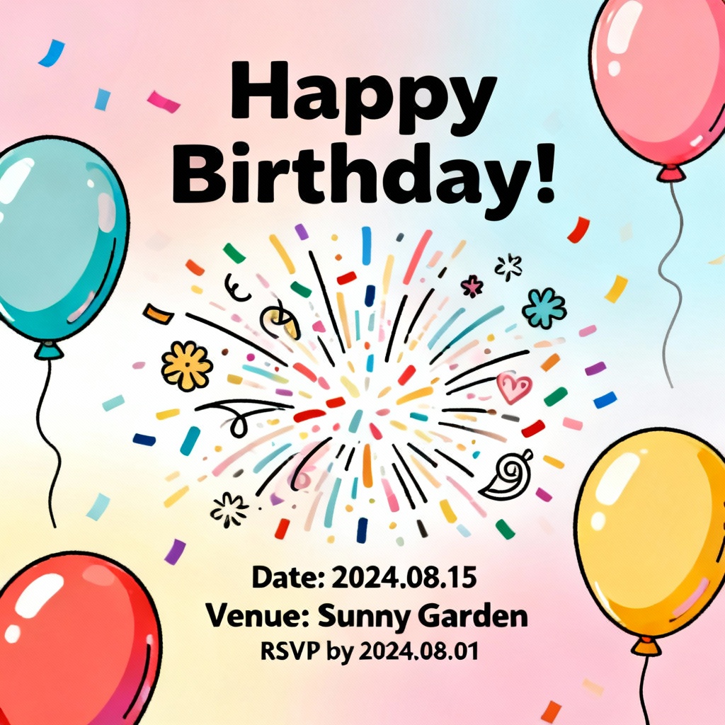 AI vibrant birthday party invitation