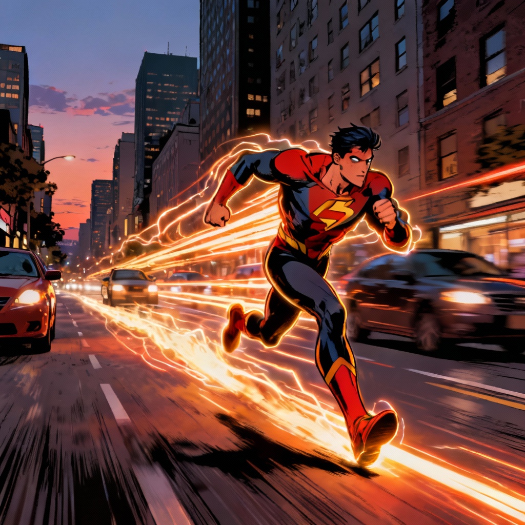 AI comic speed hero racing through city