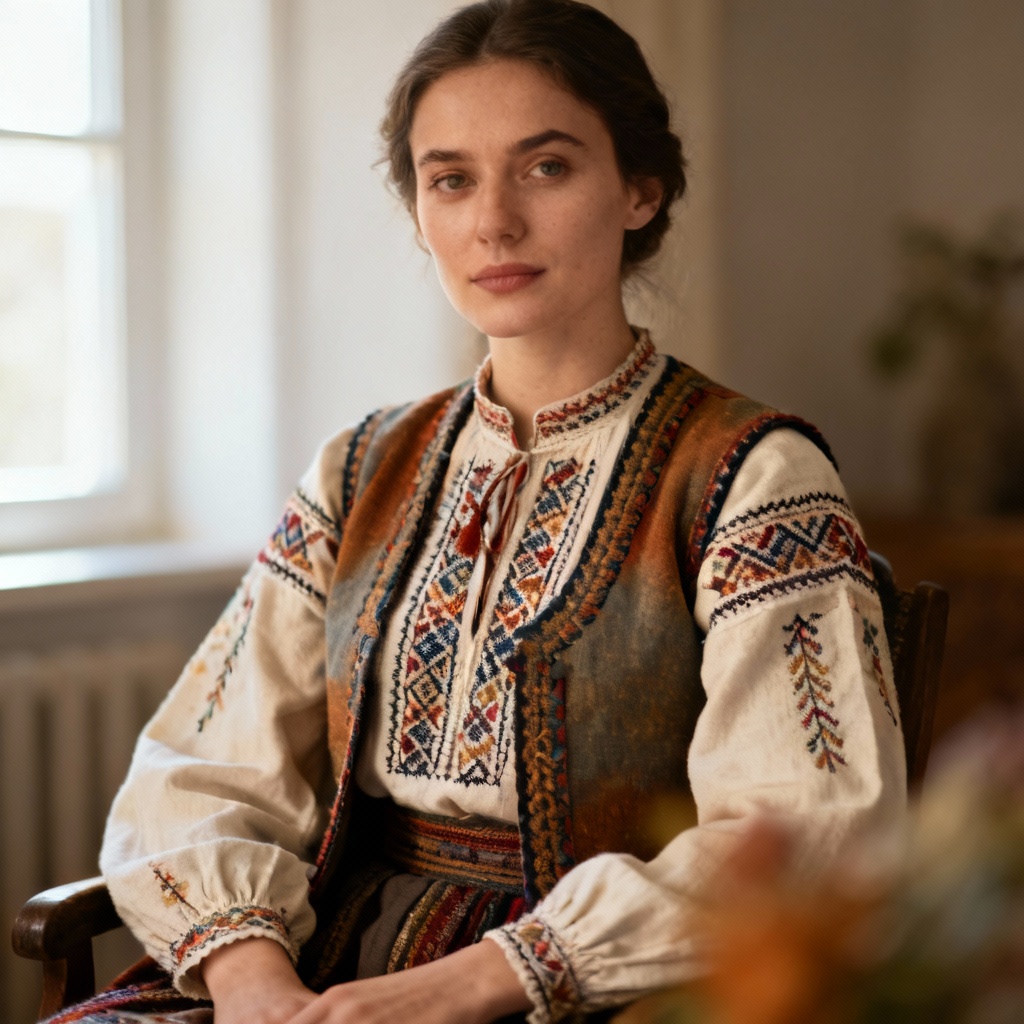 AI portrait in Romanian folk costume from Maramureș