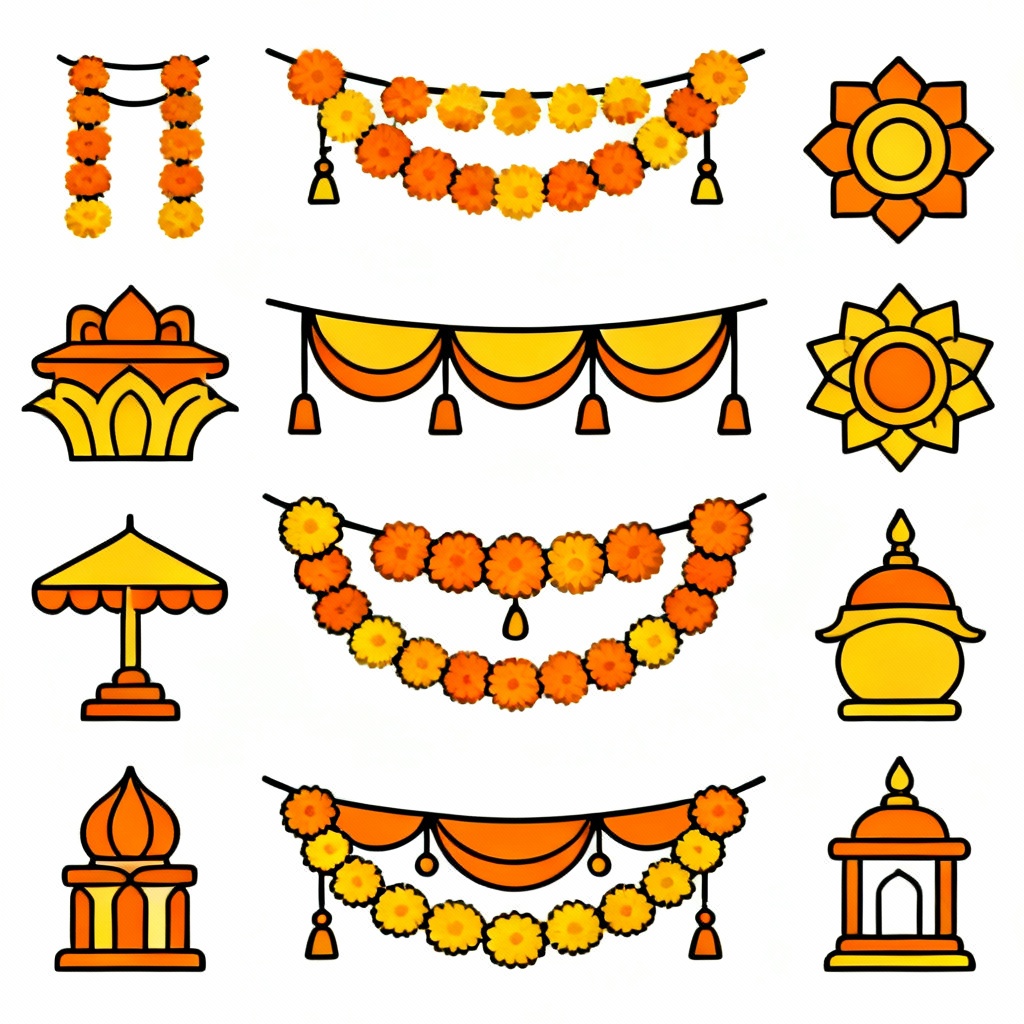 Vector marigold garland icon set