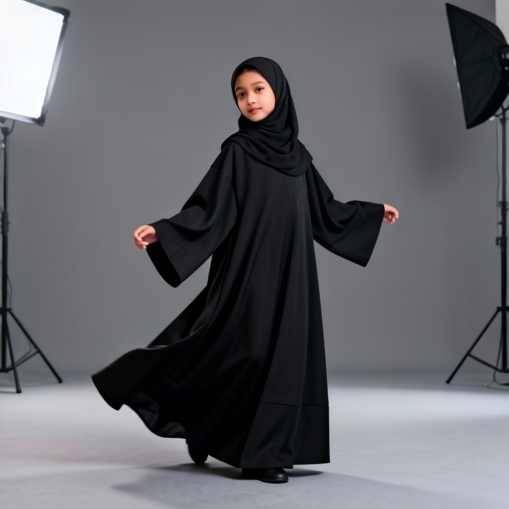 AI editorial image of a girl in modern black abaya