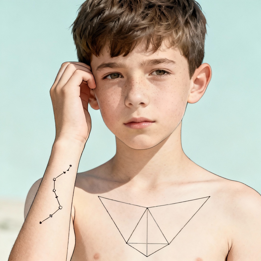 AI minimalist tattoo boy with fine linework designs
