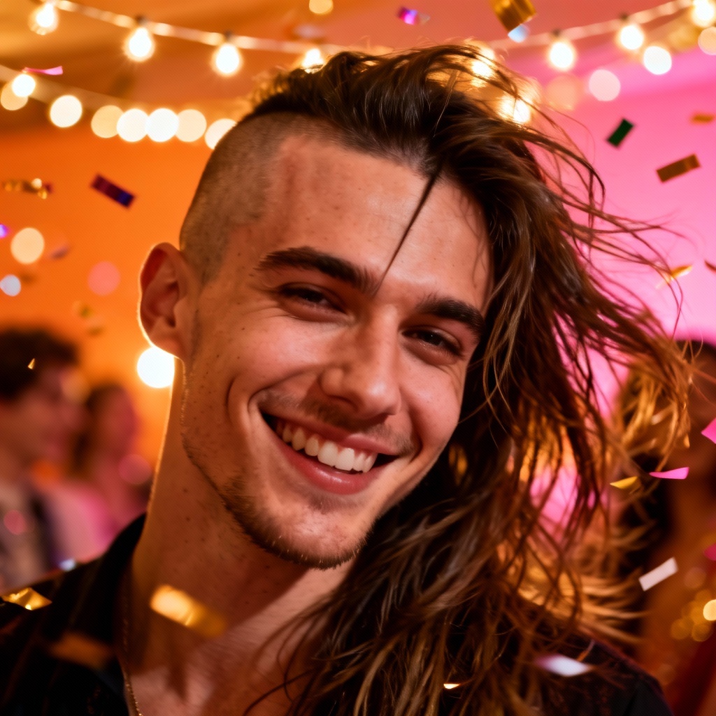 AI half-shaved haircut prank on party photo