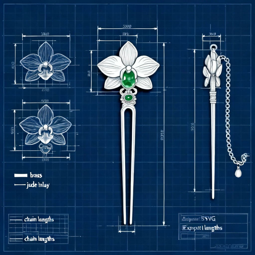 Technical blueprint of an orchid classical hairpin with dimensions