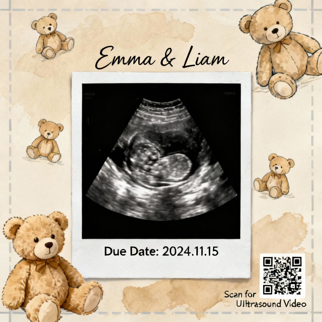 Teddy bear photo baby shower invitation with polaroid frame
