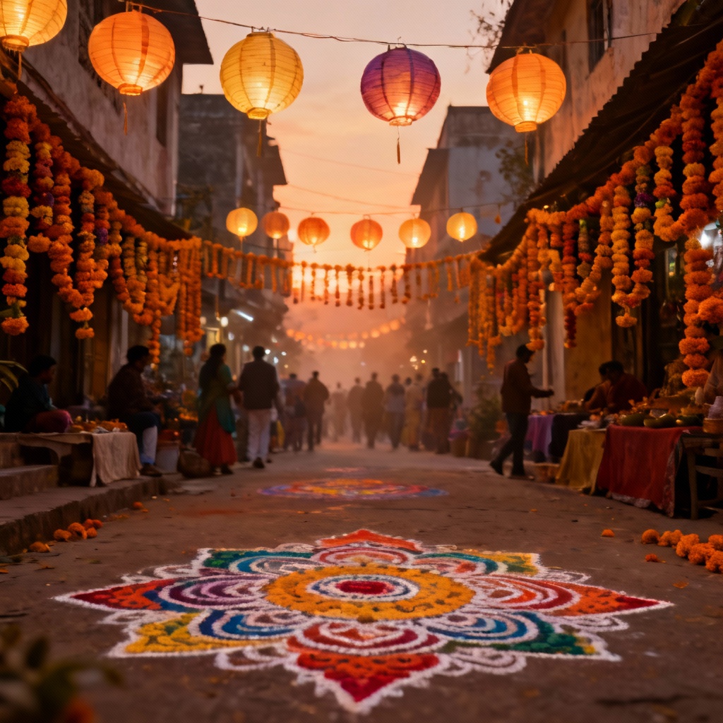 Diwali lantern street festive background