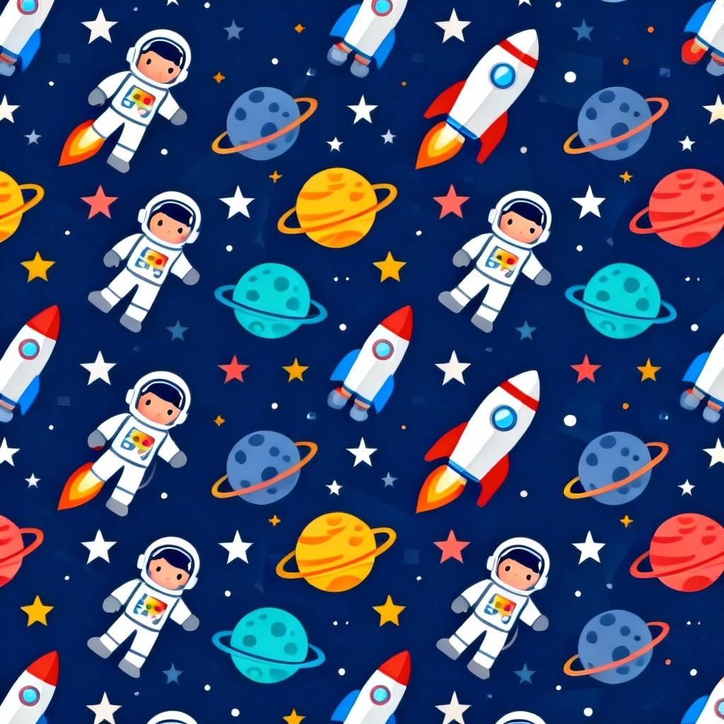 AI kids space seamless cartoon pattern